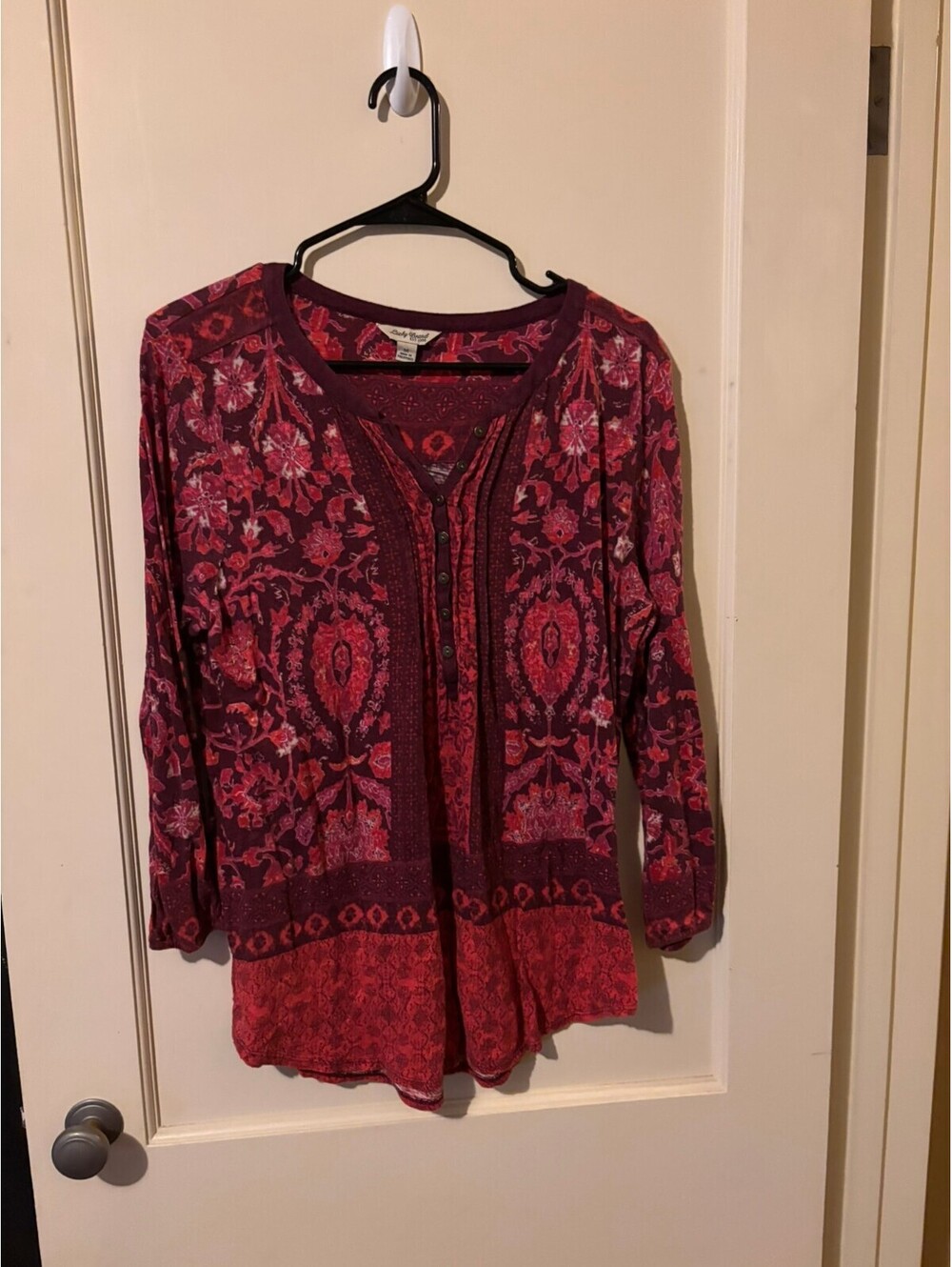 Lucky Brand Burgundy Pink Floral Long Sleeve Blouse Medium